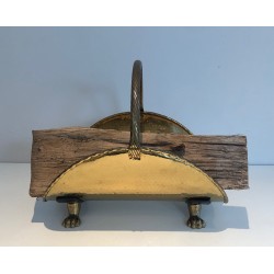 Neoclassical Style Brass Log Holder with Claw Feet, French Work, circa 1970