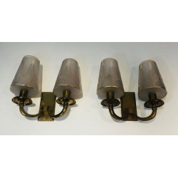 Pair of Art Deco Brass Wall Lights in the Style of  Perzel.