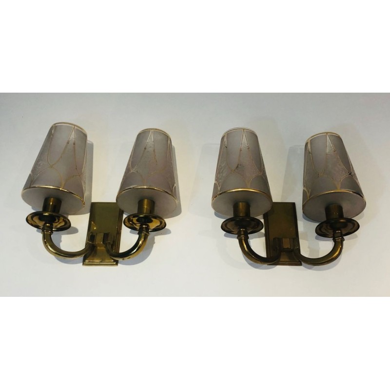 Pair of Art Deco Brass Wall Lights in the Style of  Perzel.