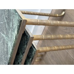 Set of 3 Nesting Tables in Nickel and Gold-Plated Metal with Green Alpine Marble Tops by Maison Jansen, circa 1940