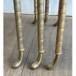 Set of 3 Nesting Tables in Nickel and Gold-Plated Metal with Green Alpine Marble Tops by Maison Jansen, circa 1940