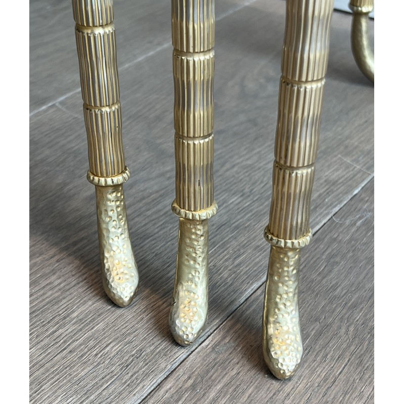 Set of 3 Nesting Tables in Nickel and Gold-Plated Metal with Green Alpine Marble Tops by Maison Jansen, circa 1940
