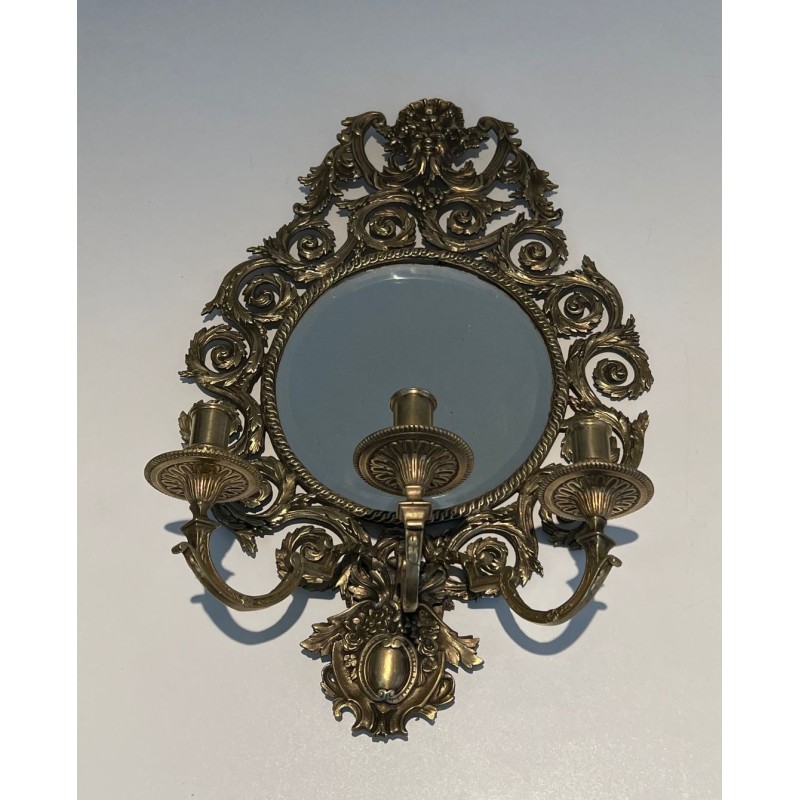 Importante Paire d'Appliques de Style Louis XIV en Bronze et Miroir 
