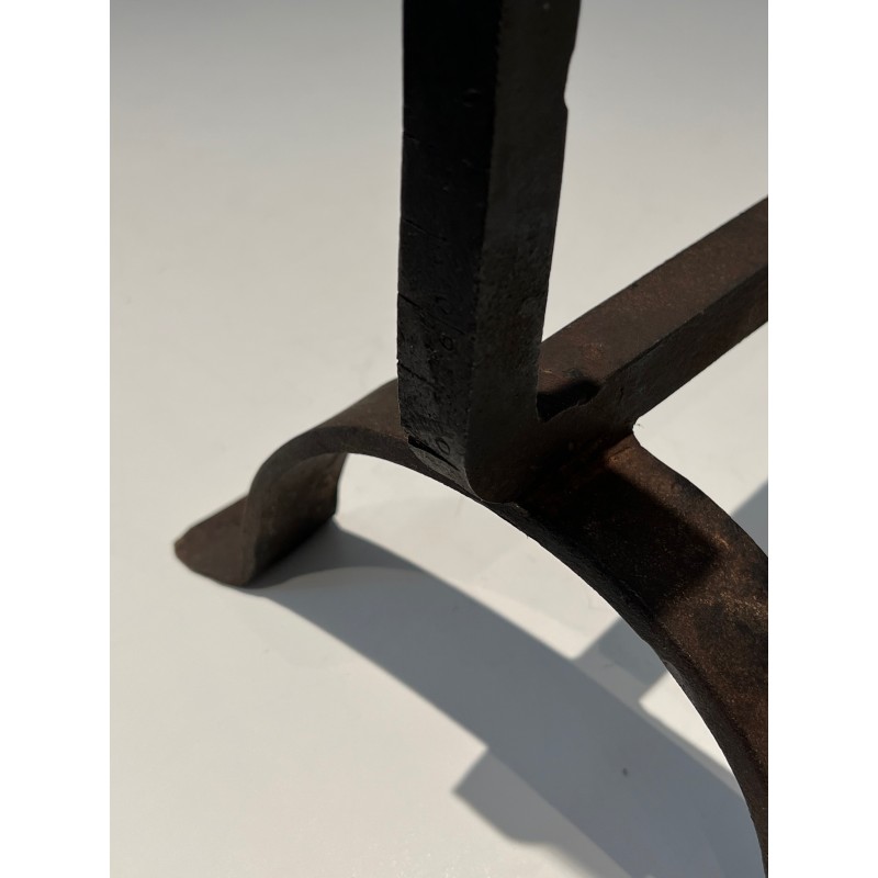 Pair of Cast Iron and Wrought Iron Andirons, French Work, circa 1970