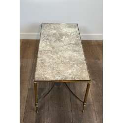 Neoclassical Brass Coffee Table with Églomisé Mirror Top by Maison Jansen, French Work, circa 1940