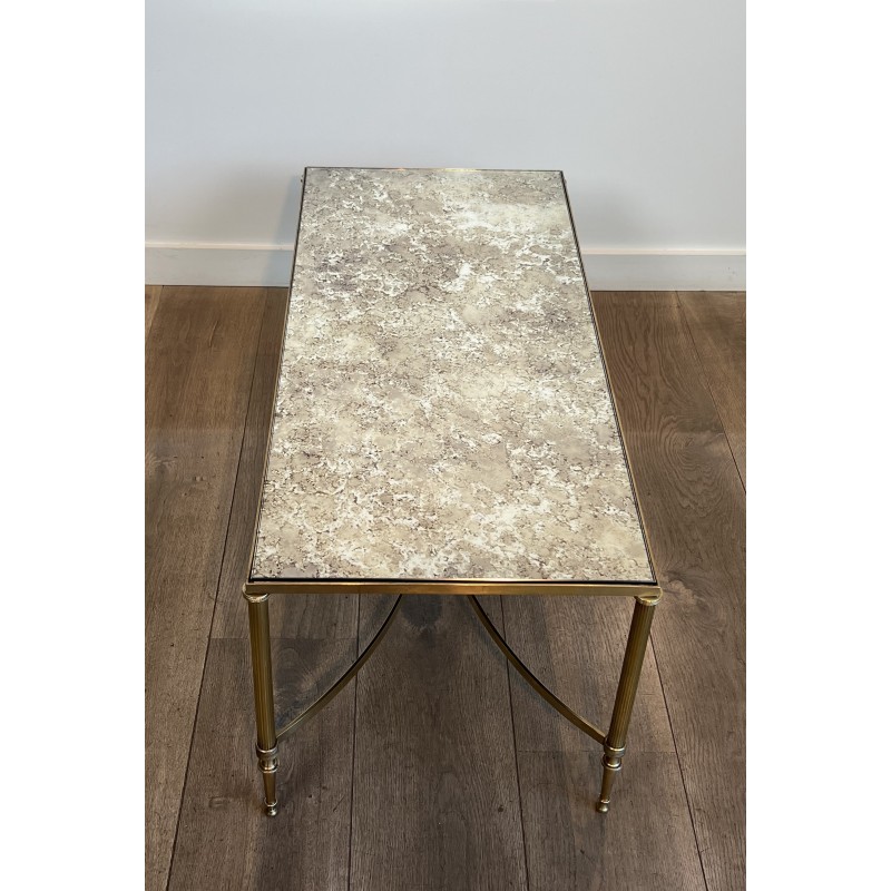 Neoclassical Brass Coffee Table with Églomisé Mirror Top by Maison Jansen, French Work, circa 1940