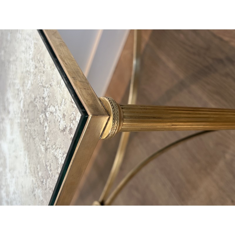 Neoclassical Brass Coffee Table with Églomisé Mirror Top by Maison Jansen, French Work, circa 1940