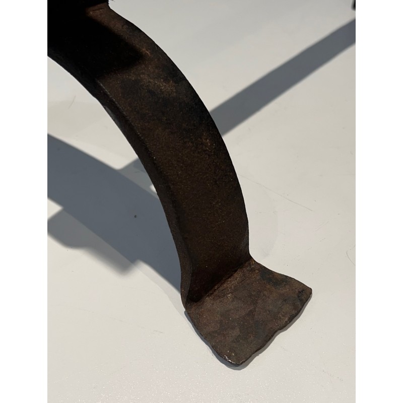 Pair of Cast Iron and Wrought Iron Andirons, French Work, circa 1970