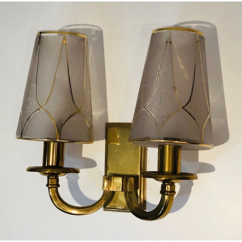 Pair of Art Deco Brass Wall Lights in the Style of  Perzel.