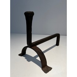 Pair of Cast Iron and Wrought Iron Andirons, French Work, circa 1970