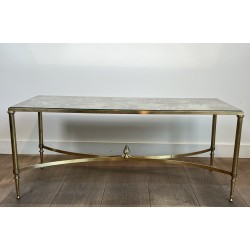 Table Basse Néoclassique en Laiton et Miroir Églomisé, Maison Jansen, Travail Français, vers 1940