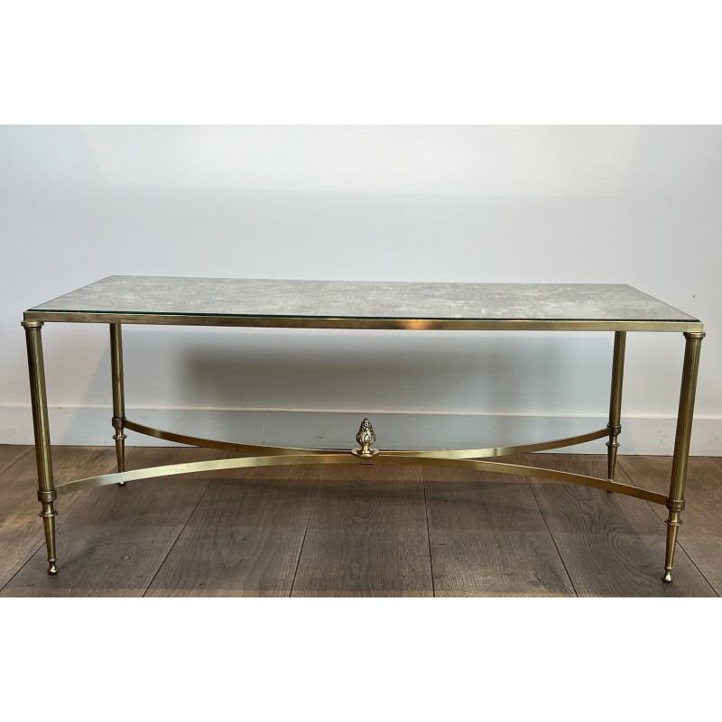 Table Basse Néoclassique en Laiton et Miroir Églomisé, Maison Jansen, Travail Français, vers 1940