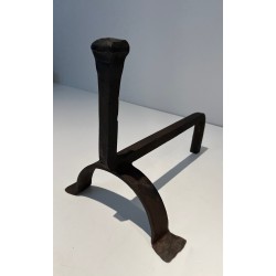 Pair of Cast Iron and Wrought Iron Andirons, French Work, circa 1970