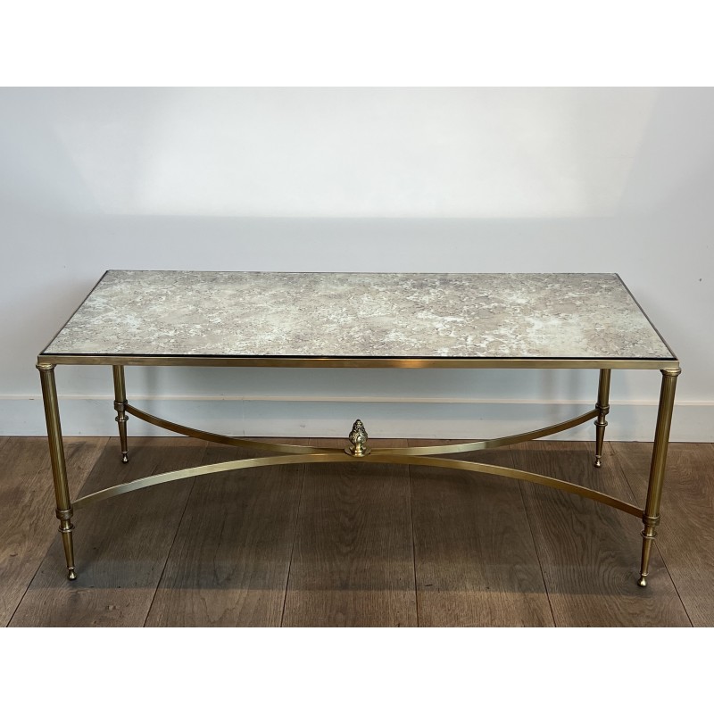 Table Basse Néoclassique en Laiton et Miroir Églomisé, Maison Jansen, Travail Français, vers 1940