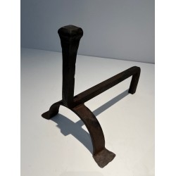Paire de Chenets en Fonte et Fer Forgé, Travail Français, vers 1970