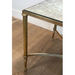 Table Basse Néoclassique en Laiton et Miroir Églomisé, Maison Jansen, Travail Français, vers 1940