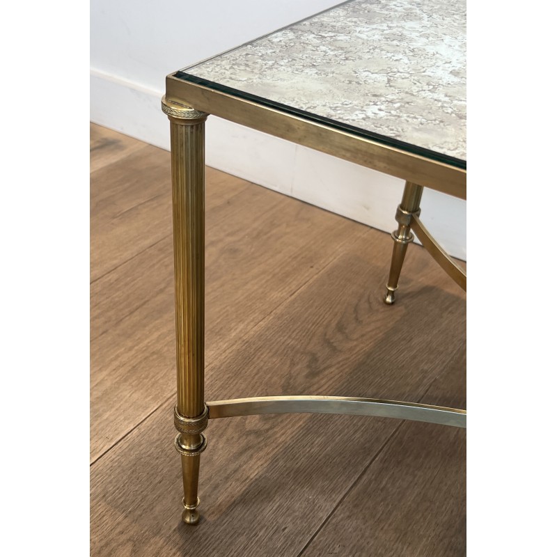 Table Basse Néoclassique en Laiton et Miroir Églomisé, Maison Jansen, Travail Français, vers 1940