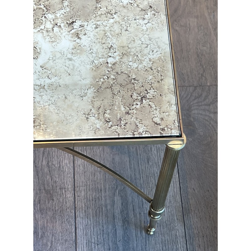Neoclassical Brass Coffee Table with Églomisé Mirror Top by Maison Jansen, French Work, circa 1940