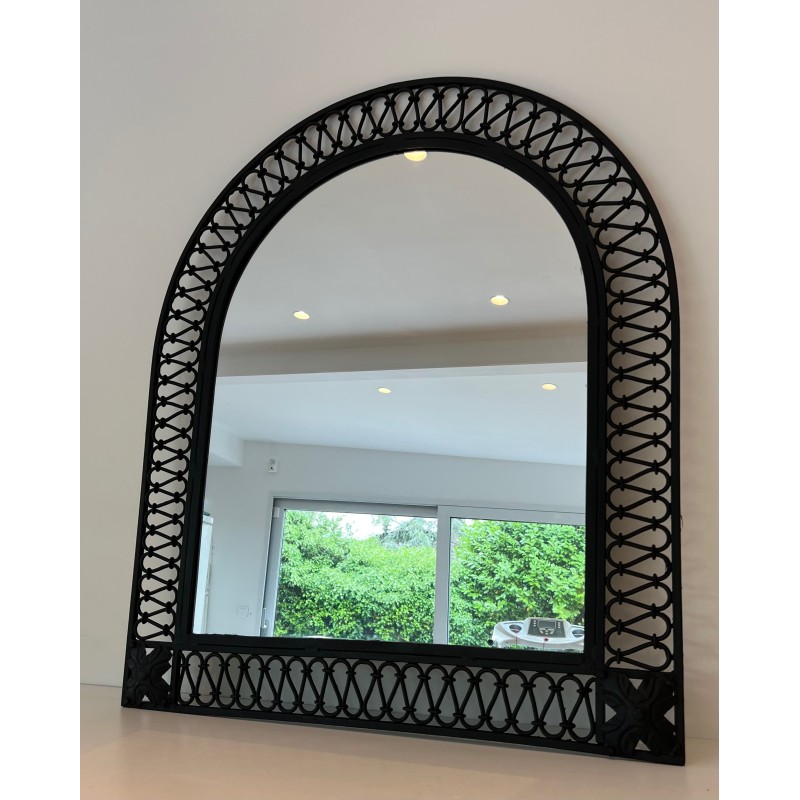 Large Rounded Top Wrought Iron Mirror, French Work, circa 1940