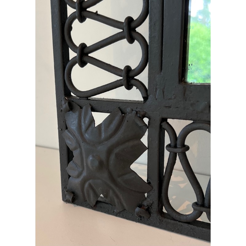 Important Miroir en Fer Forgé à Sommet Arrondi, Travail Français, vers 1940
