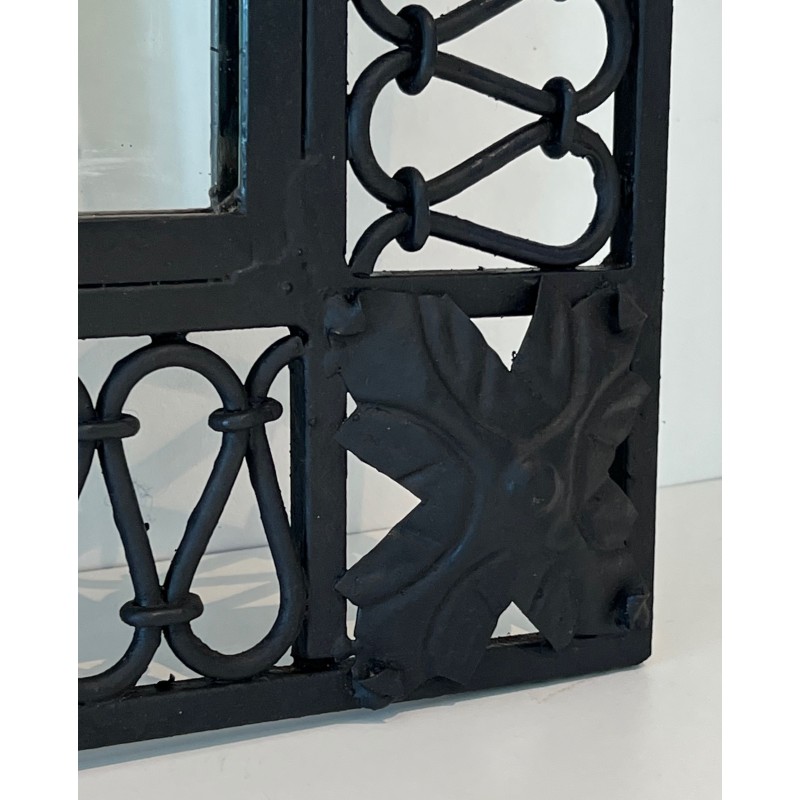 Large Rounded Top Wrought Iron Mirror, French Work, circa 1940