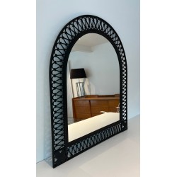 Large Rounded Top Wrought Iron Mirror, French Work, circa 1940