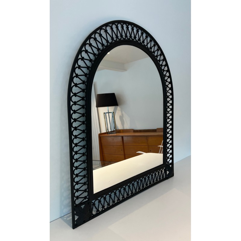 Large Rounded Top Wrought Iron Mirror, French Work, circa 1940