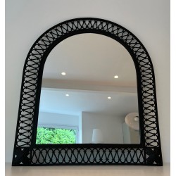 Large Rounded Top Wrought Iron Mirror, French Work, circa 1940