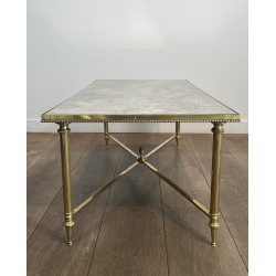 Importante Table Basse Néoclassique en Laiton et Miroir Églomisé, Maison Jansen, Travail Français, vers 1940
