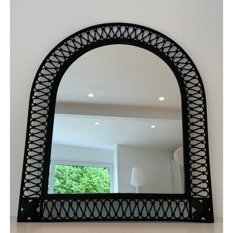 Large Rounded Top Wrought Iron Mirror, French Work, circa 1940
