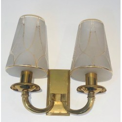 Pair of Art Deco Brass Wall Lights in the Style of  Perzel.