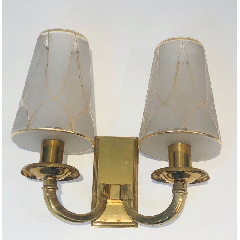 Pair of Art Deco Brass Wall Lights in the Style of  Perzel.