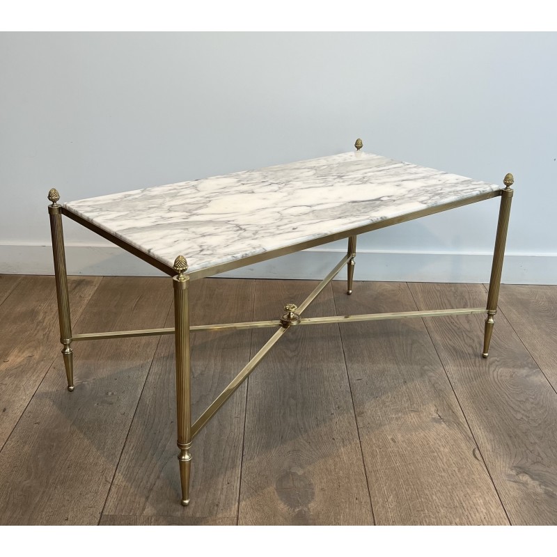 Neoclassical Brass Coffee Table with Carrara Marble Top by Maison Jansen, French Work, circa 1940