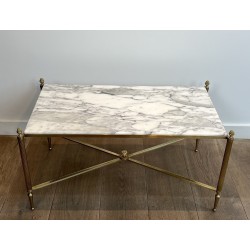 Neoclassical Brass Coffee Table with Carrara Marble Top by Maison Jansen, French Work, circa 1940