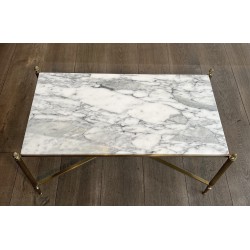 Neoclassical Brass Coffee Table with Carrara Marble Top by Maison Jansen, French Work, circa 1940