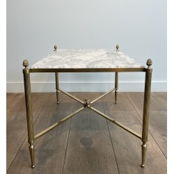 Neoclassical Brass Coffee Table with Carrara Marble Top by Maison Jansen, French Work, circa 1940