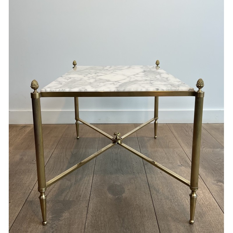 Neoclassical Brass Coffee Table with Carrara Marble Top by Maison Jansen, French Work, circa 1940