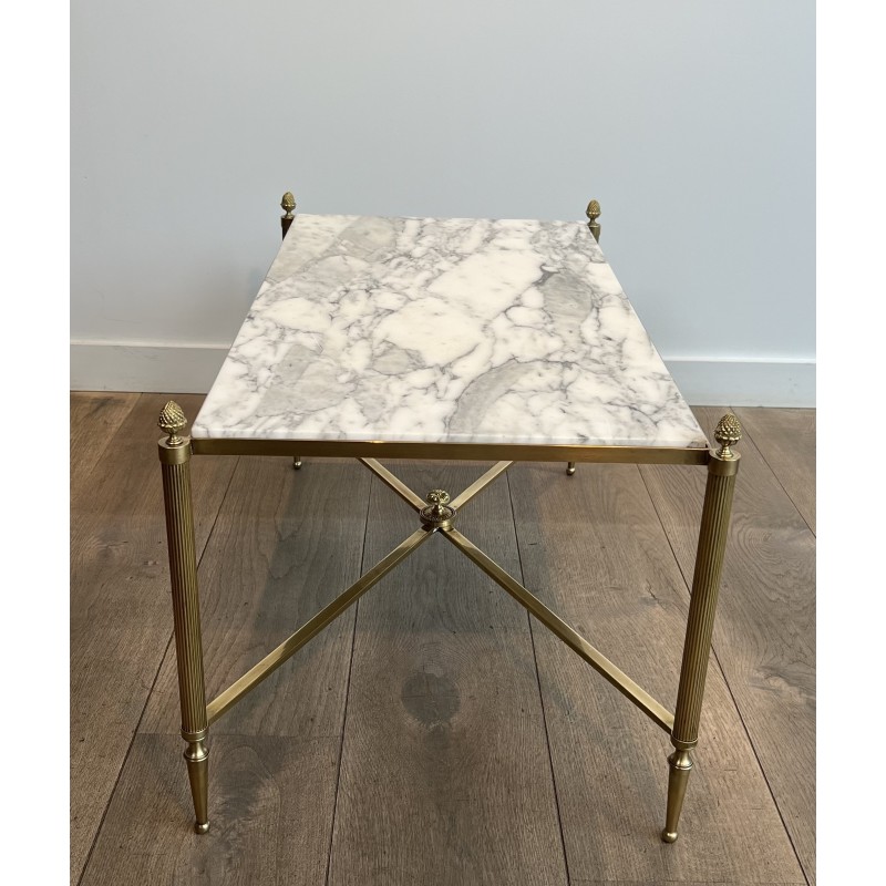 Neoclassical Brass Coffee Table with Carrara Marble Top by Maison Jansen, French Work, circa 1940