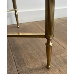 Table Basse Néoclassique en Laiton et Marbre de Carrare, Maison Jansen, Travail Français, vers 1940
