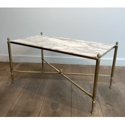 Table Basse Néoclassique en Laiton et Marbre de Carrare, Maison Jansen, Travail Français, vers 1940