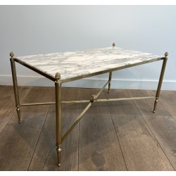 Table Basse Néoclassique en Laiton et Marbre de Carrare, Maison Jansen, Travail Français, vers 1940