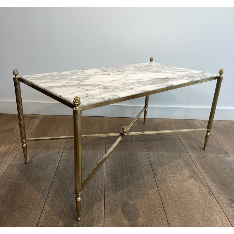 Neoclassical Brass Coffee Table with Carrara Marble Top by Maison Jansen, French Work, circa 1940