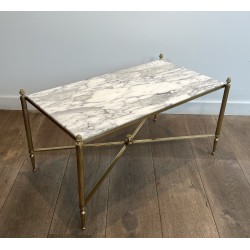 Neoclassical Brass Coffee Table with Carrara Marble Top by Maison Jansen, French Work, circa 1940