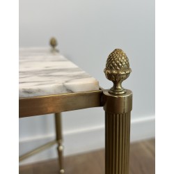 Neoclassical Brass Coffee Table with Carrara Marble Top by Maison Jansen, French Work, circa 1940