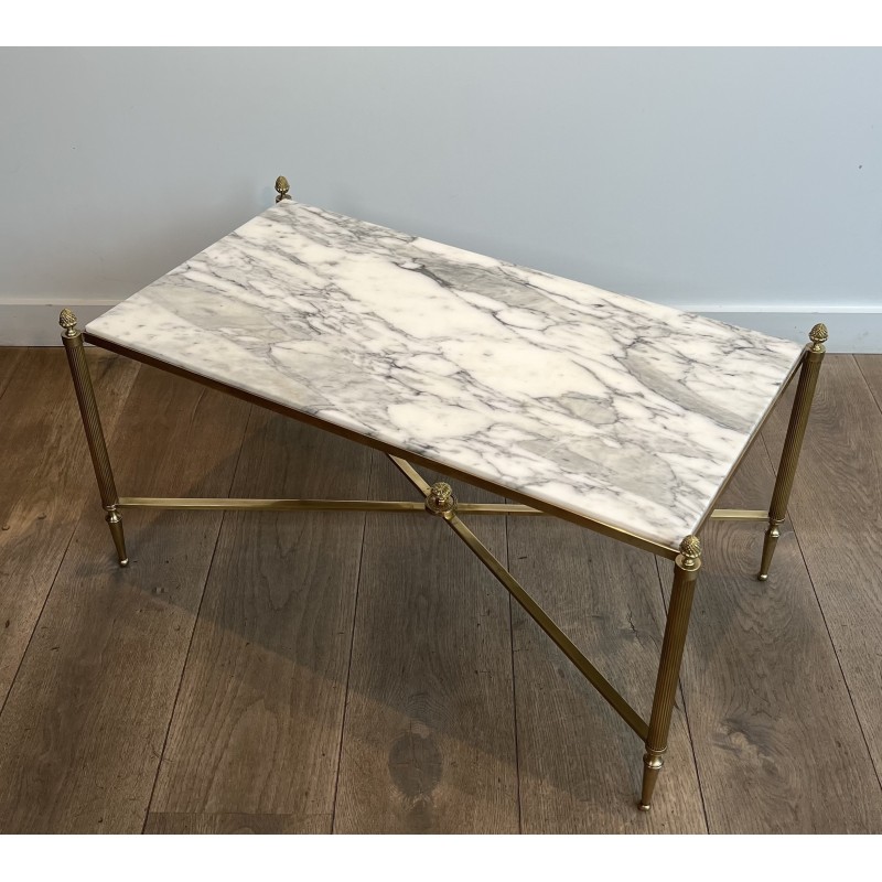 Table Basse Néoclassique en Laiton et Marbre de Carrare, Maison Jansen, Travail Français, vers 1940