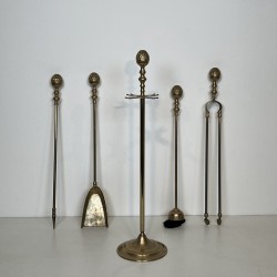 Neoclassical Brass Pine Cone Fireplace Tools in the Style of Maison Baguès, French Work, circa 1970