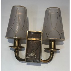 Pair of Art Deco Brass Wall Lights in the Style of  Perzel.
