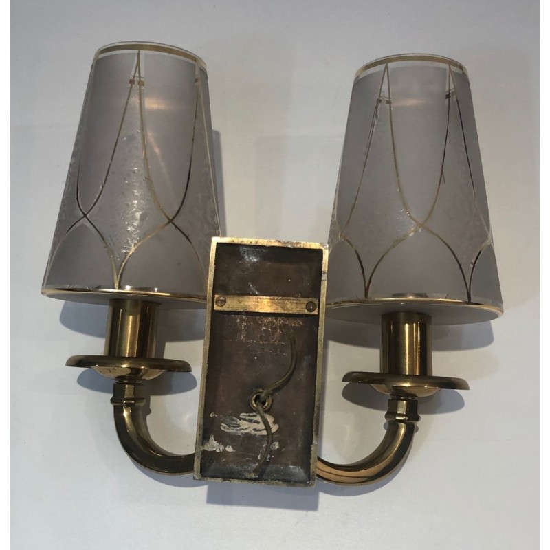 Pair of Art Deco Brass Wall Lights in the Style of  Perzel.