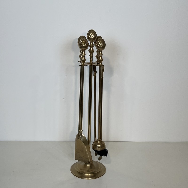 Neoclassical Brass Pine Cone Fireplace Tools in the Style of Maison Baguès, French Work, circa 1970