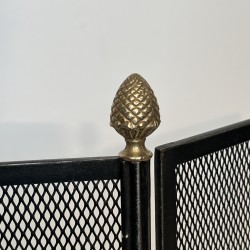 Neoclassical Steel, Brass and Mesh Fireplace Screen with Bronze Pine Cones, French Work, circa 1940